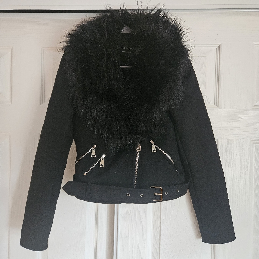 Black Faux Suede Motorcycle Jacket